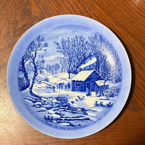 Blue Decorative Plate by Currier & Ives